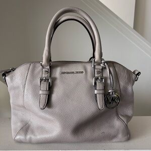 Michael Kors Riley Large Pebble Leather Satchel Pearl Grey